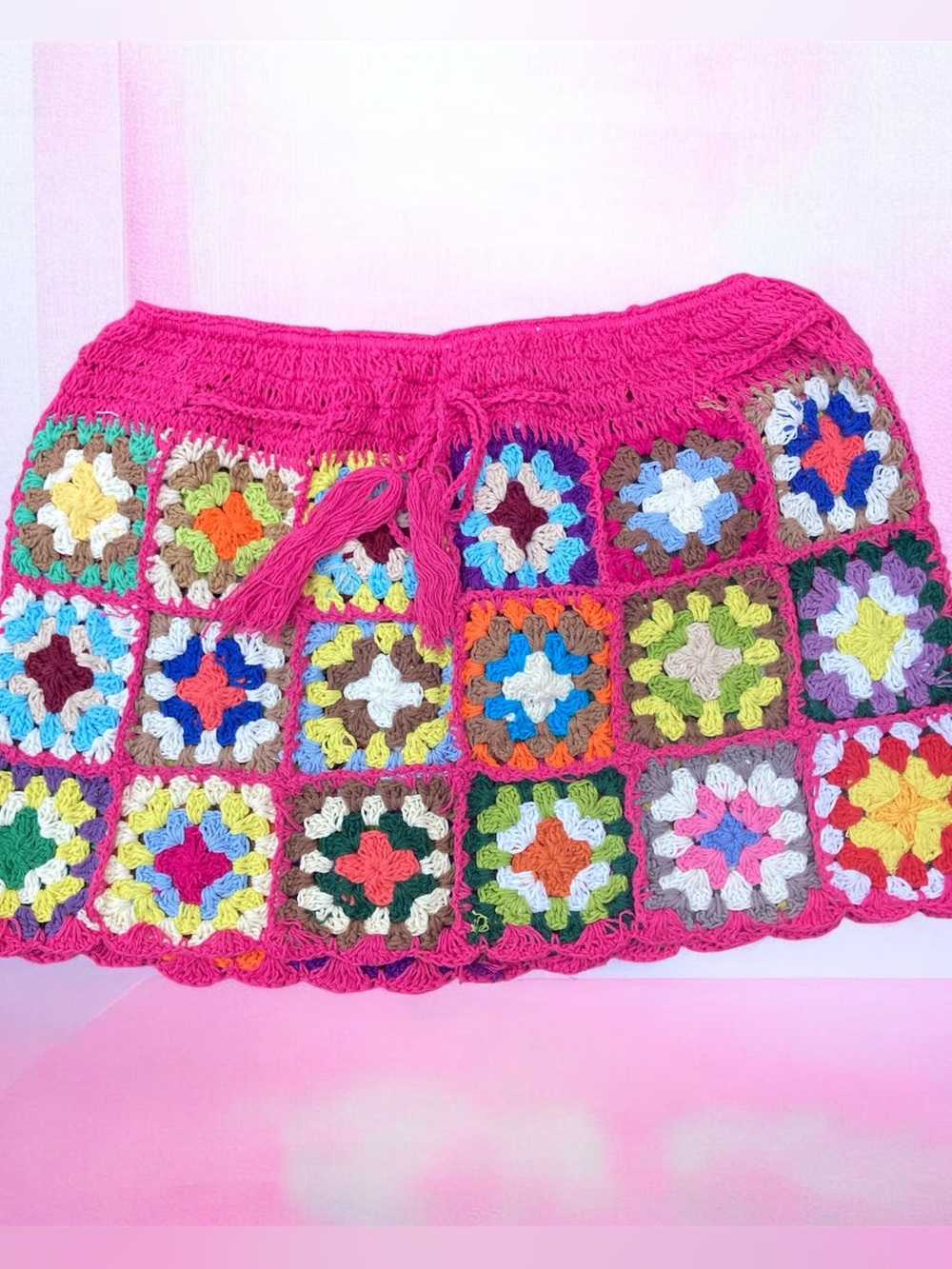 Handmade Crochet Granny Square Mini Skirt - Multicolor